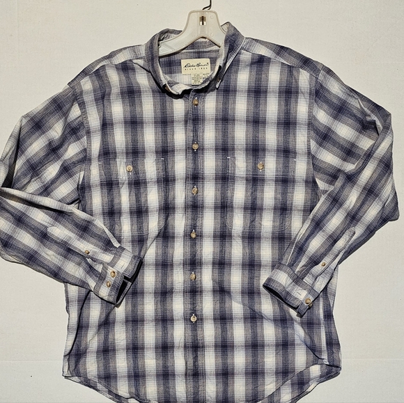 Men's Blue, Grey and White Long-Sleeve Eddie Bauer Shirt - Picture 1 of 3